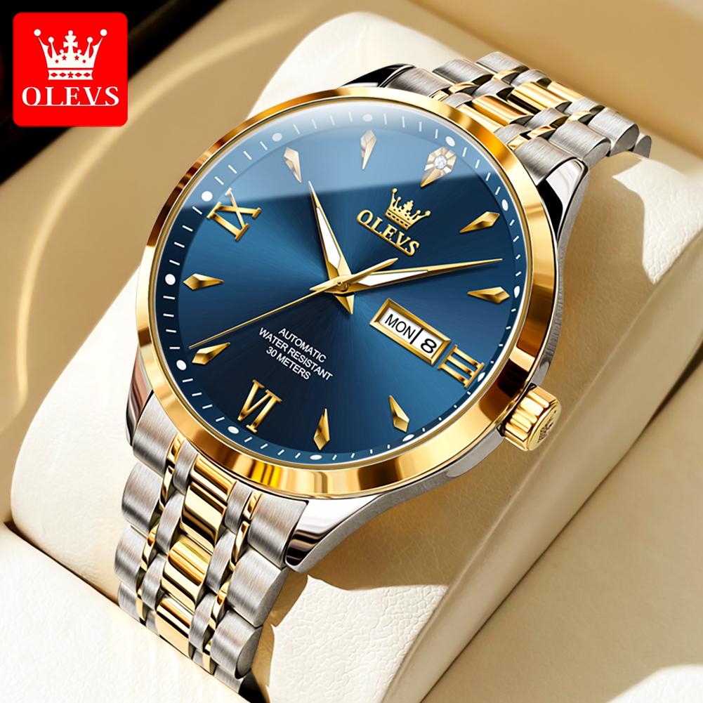 OLEVS 9956 Original Automatic Mechanical Watch for Men Dual Calendar Luminous Business Dress Men's Wristwatches