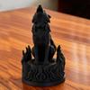 3D‑Printed Howling Dark Flame Wolf Figurine, Textured Statue With Flame‑Shaped Base, Home & Office Desktop Ornament, Gift for Fa