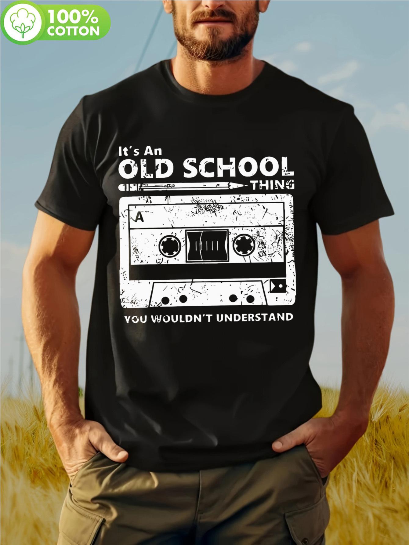 Vintage Cassette Graphic T-shirt - 100% Cotton Comfort Fit Black Retro Music Tee with Old School Slogan XXL