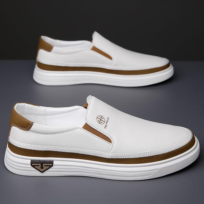 Fashion Brand Summer Fashion Comfortable Men's New Versatile White Shoes Genuine Leather Breathable Soft Soled Leather Shoes Board Shoes