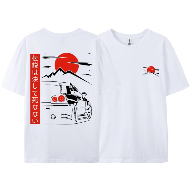 Japanse Stijl Auto JDM Cultuur GTR Racing T-shirts Mannen Vrouwen Street Wear Origineel Ontwerp Oversized 100% Katoen Paar Tops Tees