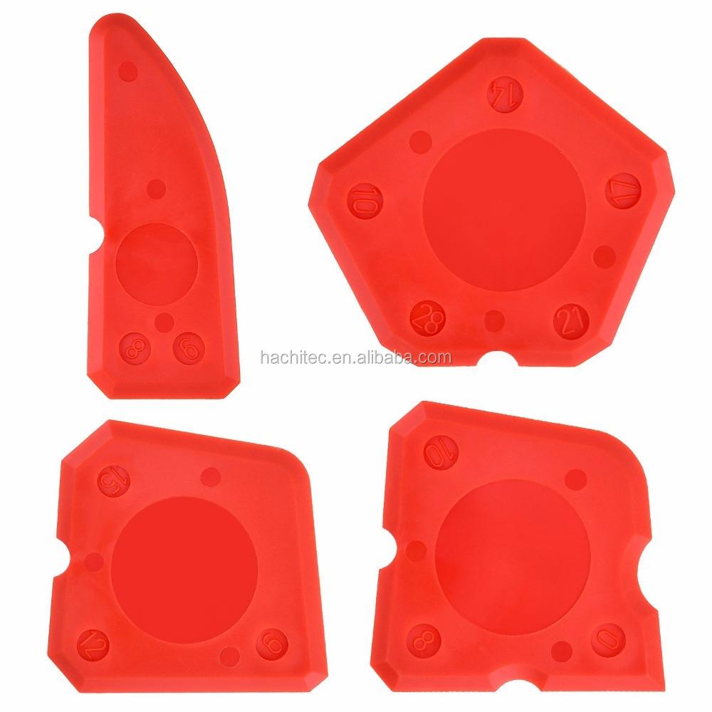 4pcs Caulking Tool Kit Professional Red Silicone Sealant Trowel and Sealant Scraper for Kitchen Bathroom Floor Sealant Sealing Sealant Scraper