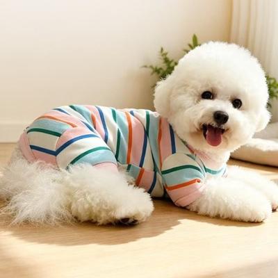 Cotton Colorful Striped Dog Jumpsuits Breathable Puppy Rompers Cat Pajamas  Outdoor Activity