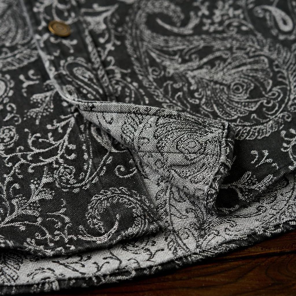 Long Sleeve Jacquard Paisley Print Washed and Size L [karaku] Men's Shirt, Denim, Casual, Simple, Stylish, Spring/Autumn,