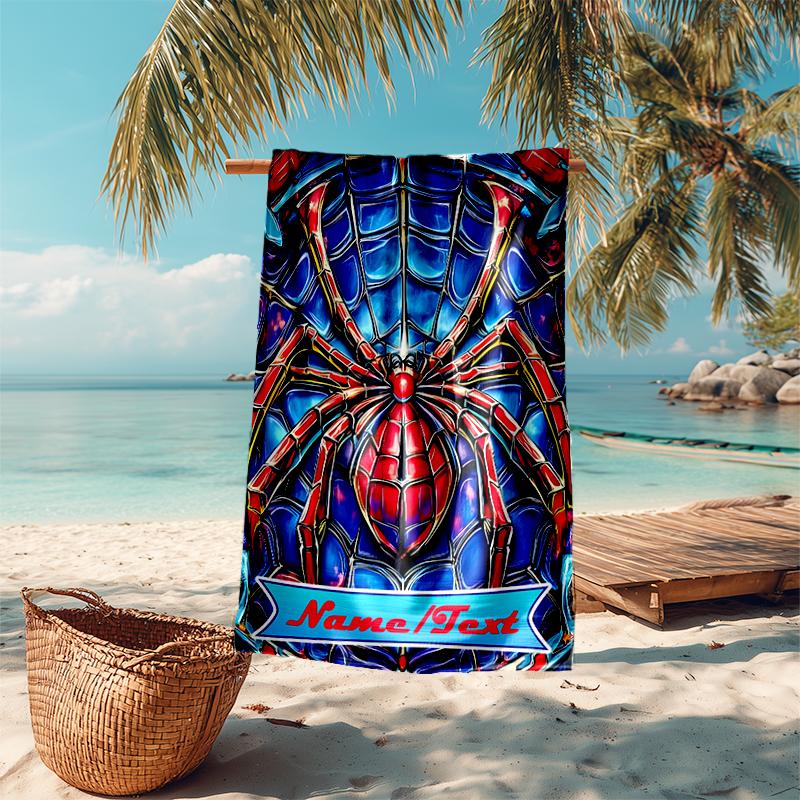 1PC Custom Name Spider-Man Web Art Beach Towel Highly Absorbent And Sand-Resistant Towel for Swimming, Pool, Yoga, And Travel Lightweight