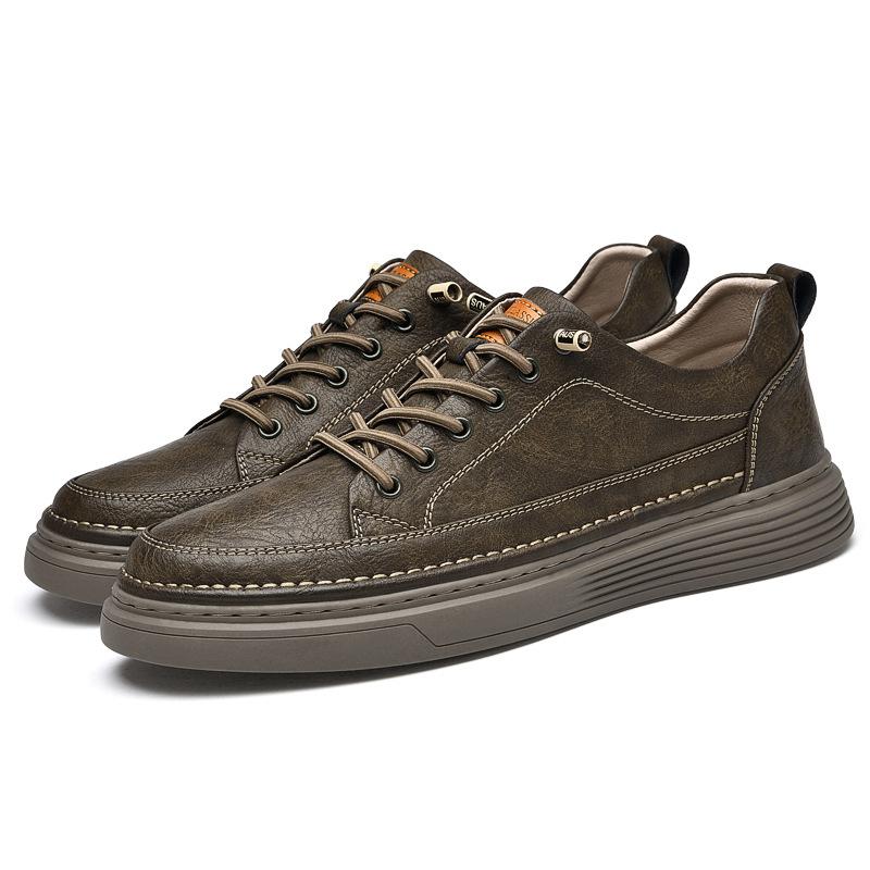 2024 New Shoes for Men Genuine Leather Casual Shoes Fashion Concise Striped Flat Skateboard Shoes Cow Leather Sneaker