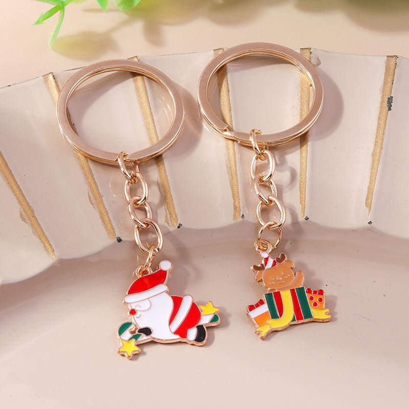 Cute Enamel Christmas Keychain Snowman Santa Claus Key Ring Pendant for Key Holder Women Girls Handbag Charms DIY Jewelry Gift