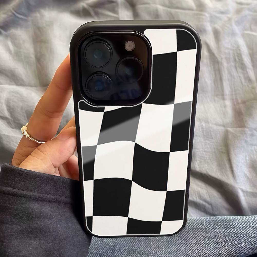Black And White Chessboard Pattern PC+TPU Phone Case For Iphone 17 Air 16 15 14 13 12 11Pro Max Hard Plastic