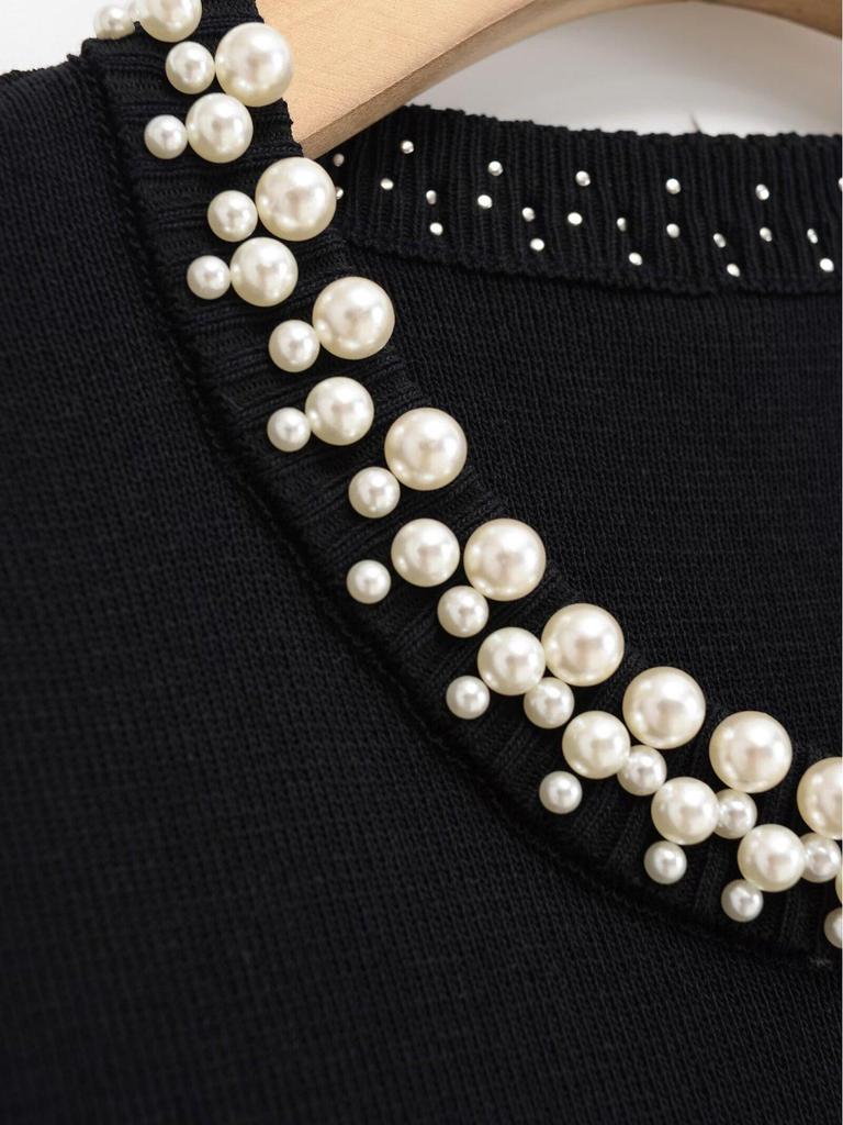 2025 Autumn French Chic Sleeveless Knit Dress with Studs and Rhinestones