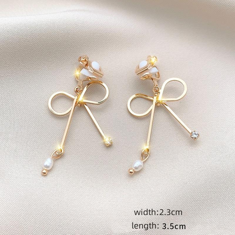 Neue Perlenblumen-Clip-On-Ohrringe mit langem Temperament, Perlenkette, Quaste, nicht durchdringende Ohrringe für Damen