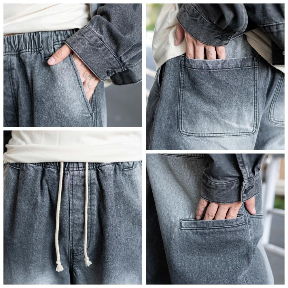 WEGO Double Knee Easy Vintage Size Lightly Denim Finish Men's Pants, Bottoms, Fall/Winter Clothing, Streetwear, Style, Gift, M,