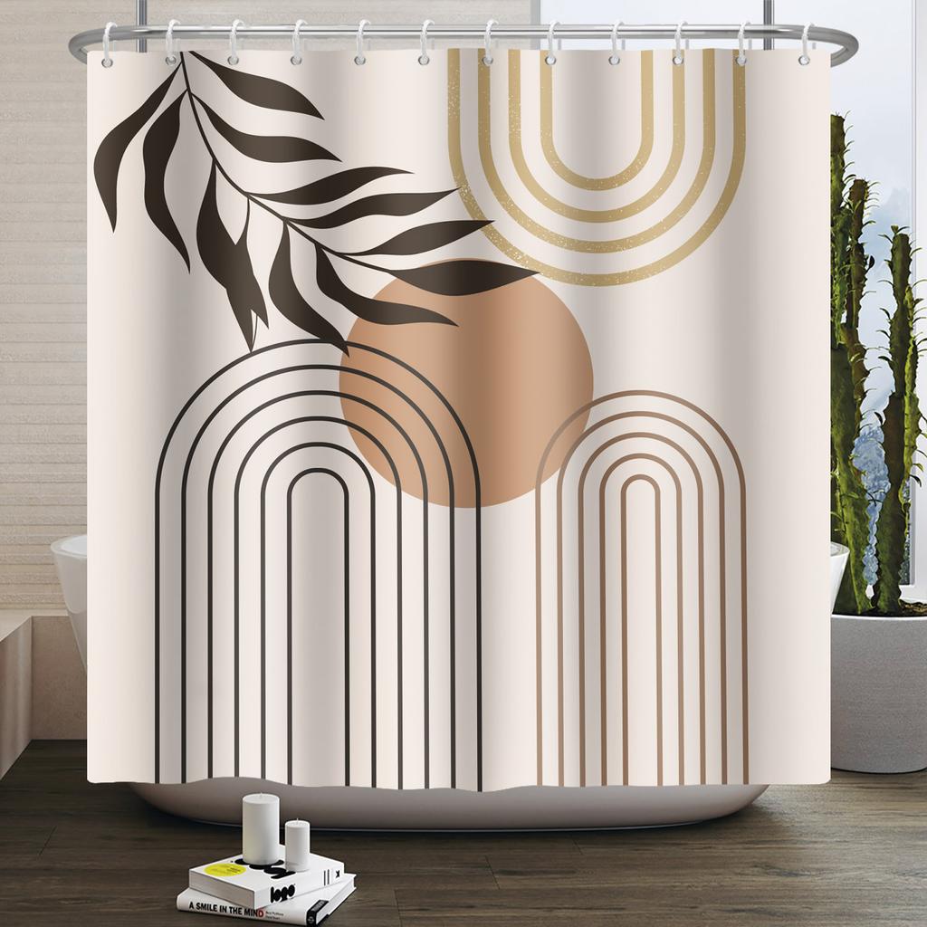 Abstract Bohemian Shower Curtains Medieval Arch Sun Leaf Modern Minimalist Line Geometric Decorative Bathroom Waterproof Curtain