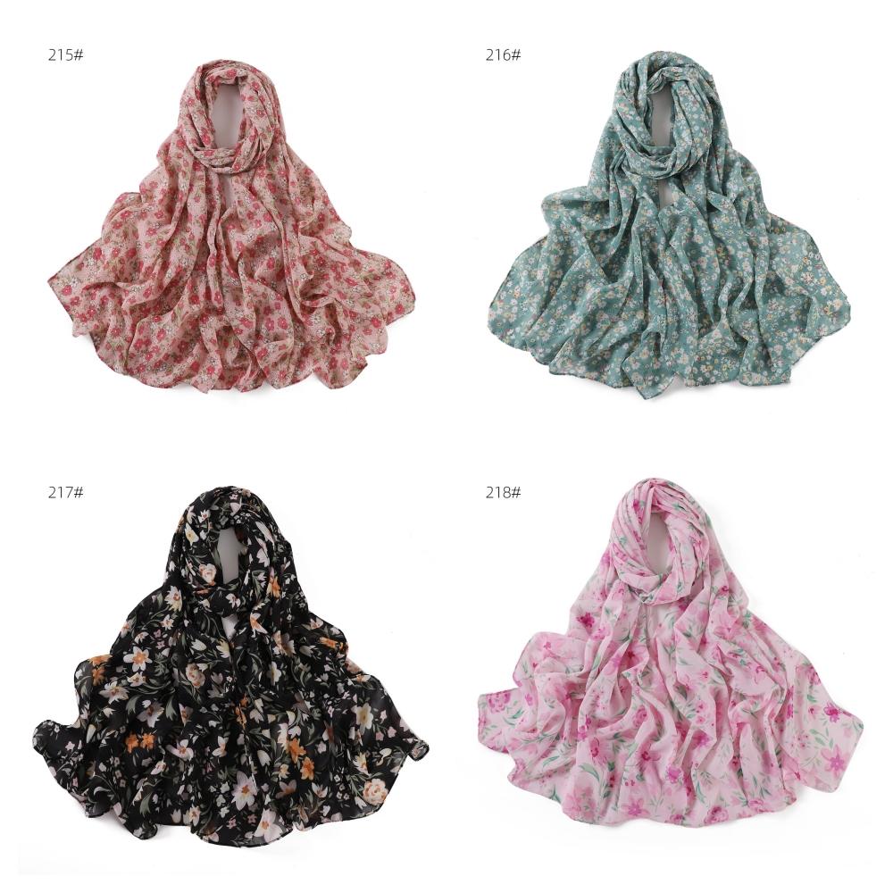 New Style Flower Printed Chiffon Scarf Fashion Moslim Hijap Summer Beautiful Floral Long Bandana Turkiye Headscarf Wraps