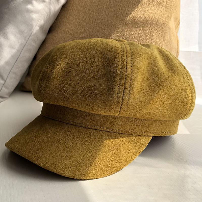 Women Suede Octagonal Hat Solid Color British Retro Style Warm Winter Outdoor Painter Hat