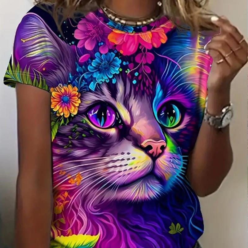 Mode Frauen Cool Cat Print T Shirt lustige lässig O-Ausschnitt kurze Ärmel T-shirt Sommer weibliche T-Shirt