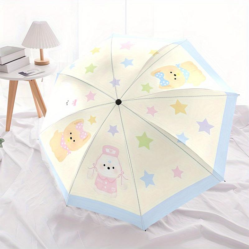Bobo Boom, Cute Characters Automatic Folding Umbrella  8 Ribs, Durable Iron Frame, Bright Color Pattern Compact Travel Umbrella, Suitable Fo