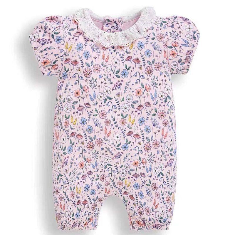 Exported to UK Romper Short Sleeve Cotton Lace Lace Collar Pink Floral Lace Collar 0-3 Months, 52-62cm