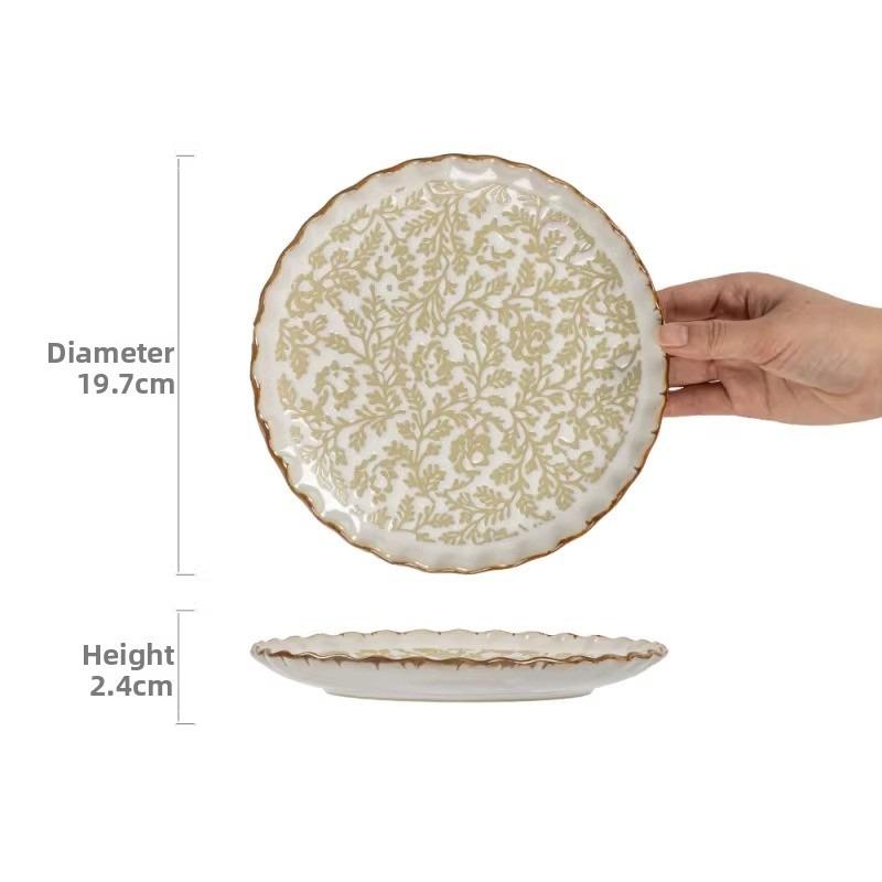 

BEPAN Ceramic Shallow Plate Modern Art Plant Pattern Round Dinner Plate Home Tableware for Breakfast Salad Fruit Dessert Decoration