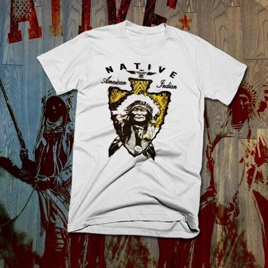 Native American Indian Battle T-Shirt Indigenous Headdress Tomahawk Tribal War M