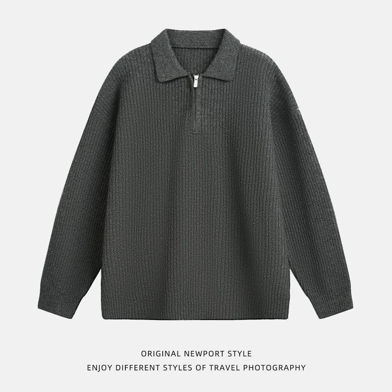 Half-Zip Lapel Sweater for Men 2025 Autumn and Winter New Style Loose Trendy Casual Pullover Knitwear Jacket with a High-End Feel