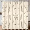 Boho Skull Feather Crescent Moon Crystal Shower Curtain Liner Bathroom Decor Bohemian Witchy Gothic Mystic Tapestry Wall Art