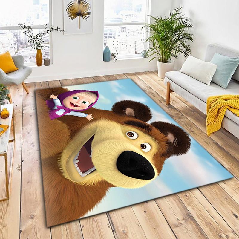 Russian animation Masha and the Bear Fairy Tale Cartoon Carpet Soft Home Living Room Bedroom Door Mat Outdoor Picnic Ground Mat rug T8