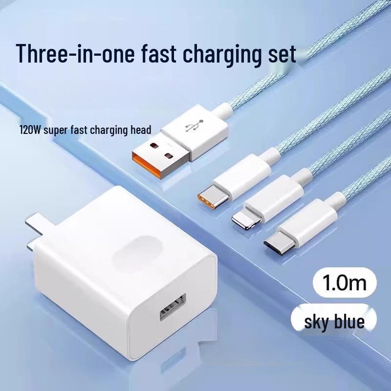 120W Super Fast Multi-Port Charger with 3-in-1 Data Cable Car Kit