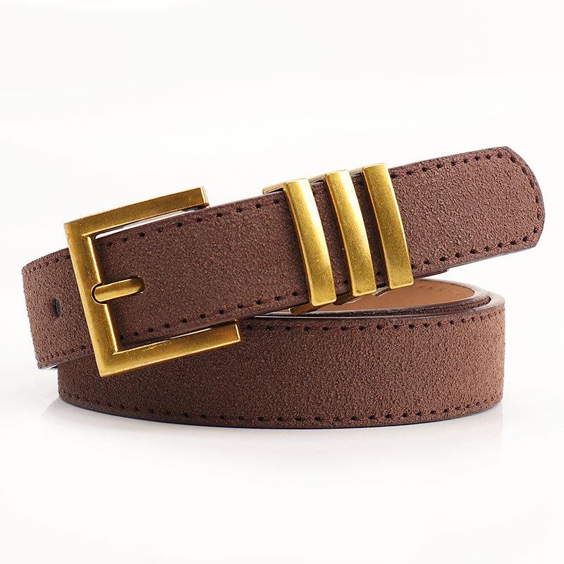 

Легкий роскошный ретро ремень с пряжкой для женщин, простой джинсовый декоративный ремень, высококачественный замшевый женский ремень кофейный