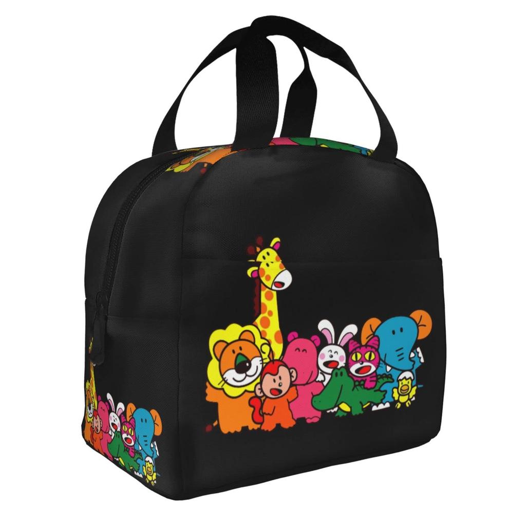 Tabekko Animal Isolierte Lunchtasche mit Verschluss, Schwarz, Bento-Box, Isoliert, Kühltasche mit Reißverschluss, Kompakt, Weiche Kühltasche, Tragetasche/Öko-Tasche
