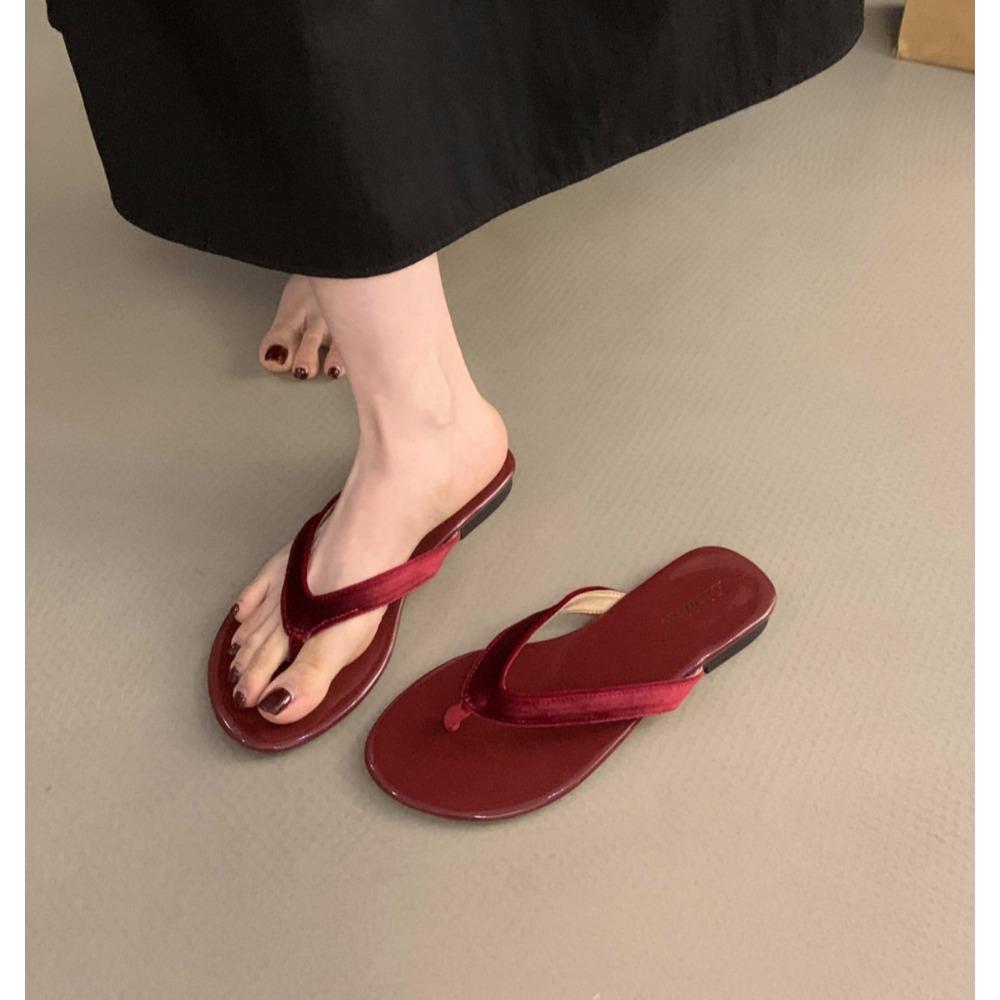 

Модные новые женские шлепанцы однотонного цвета, с мягкой подошвой, с перемычкой между пальцами, повседневные шлепанцы, модные сандалии на плоской подошве для пляжа с квадратным носком 40 красный