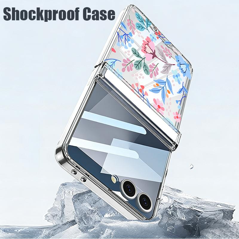Colorful Flower Printed Magnetic Clear Phone Case For Samsung Galaxy Z Flip7 FE Flip6 Flip5 Flip7 6 5 Folding Hard PC Back Cover