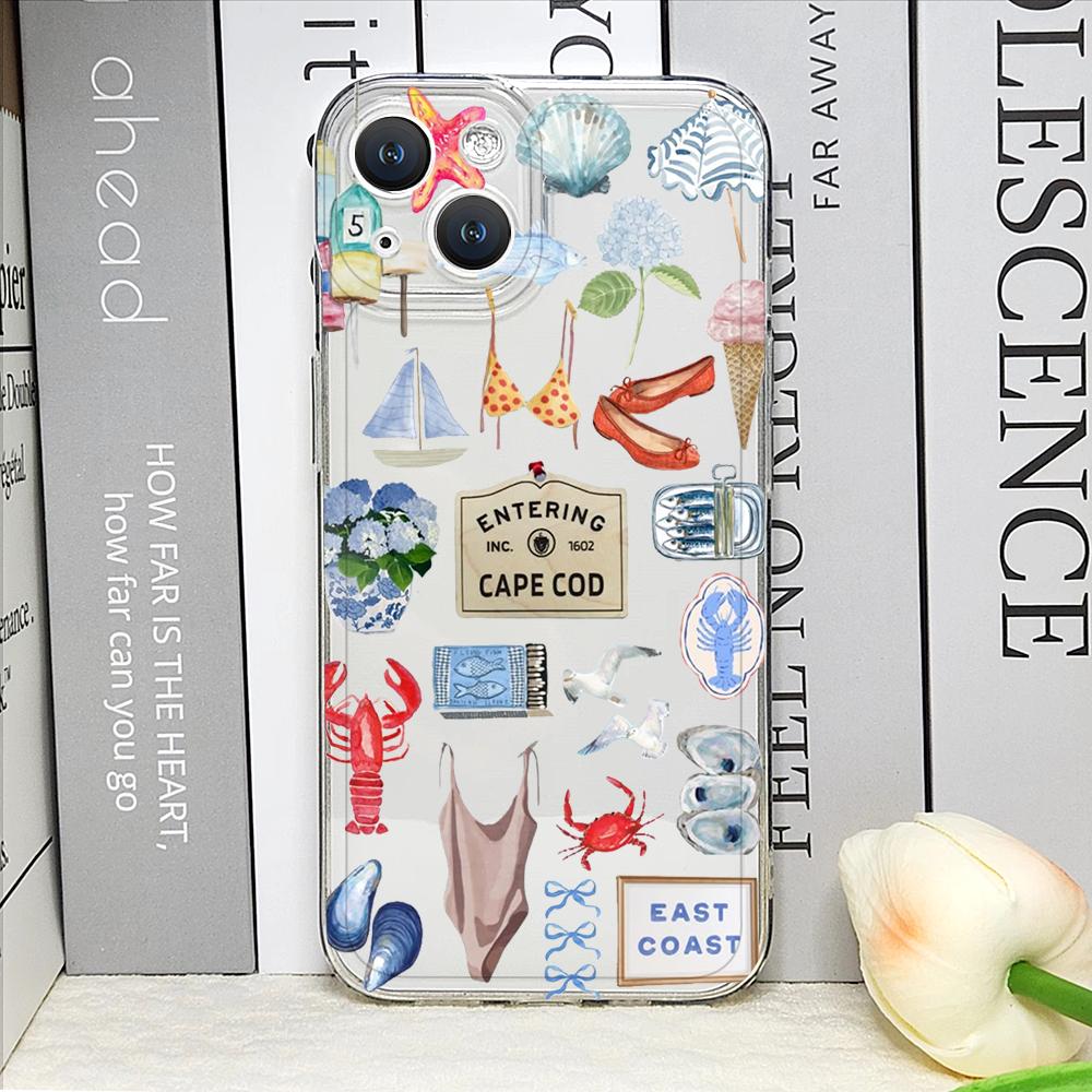 

Transparent Seaside Scenery Wine Lemon Girls Phone Case for IPhone 16 11 12 13 14 15 Pro Max 7 8 14 Plus 16E X XS Art Soft Cover For iPhone 16E