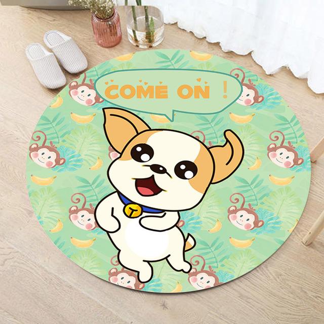 Cute Puppy Round Carpet Computer Chair Mat Hanging Basket Mat Carpet Print Cartoon Children Crawling Carpet Bedroom Decoration