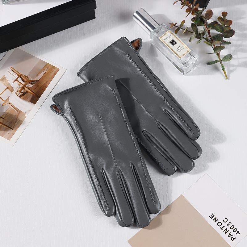 Warme Damen-Handschuhe aus PU-Leder mit Stickerei - Herbst/Winter Koreanischer Stil, Figurbetont, Samtfutter, Extra Dick für Radfahren und Autofahren