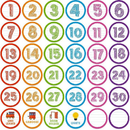 36PCS Colorful Number Spot Markers Stickers Line up Spots for Classroom Floor Number Stickers Classroom Line up Spots Dots Floor Decals for Teacher