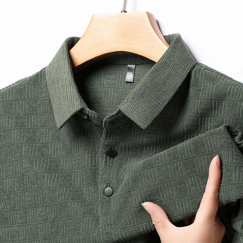 New Men'S Business Casual Long Sleeved Shirt Solid Color Polo Shirt Fashionable Breathable Comfortable Versatile Top