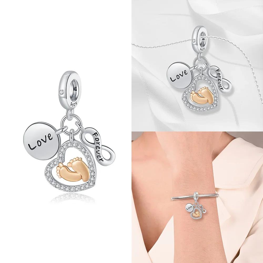 Infinite Pink Heart Zircon Crown Pendant Original Copper Charms Beads Fit Bracelet Women Jewelry Diy Gift Accessory Making