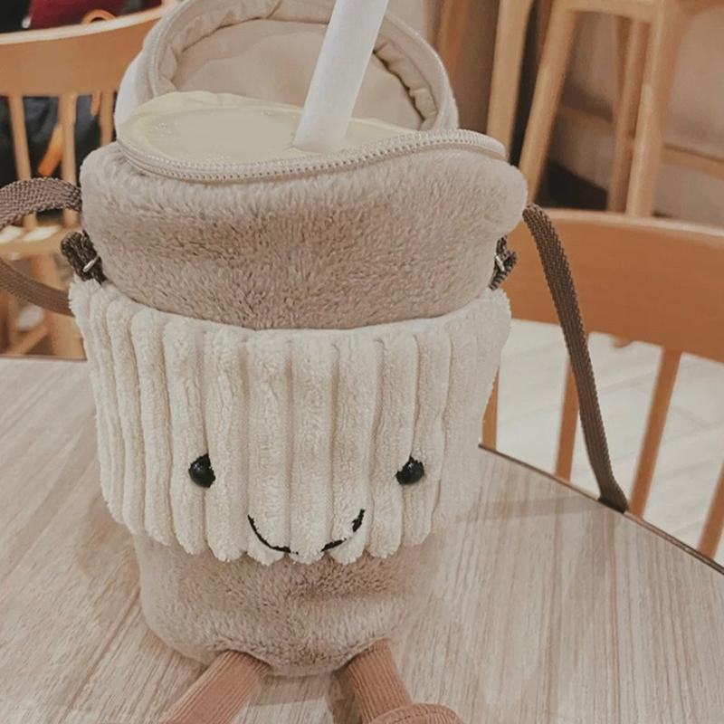 Creative Cartoon Coffee Milk Tea Bag Crossbody Bag For Women Girls Funny Cup Holder Bag Accompanying Cup Crossbody Bag
