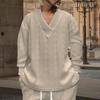 2025 Men's Casual Autumn V-neck Jacquard Knit Sweater - Loose Long Sleeve Pullover