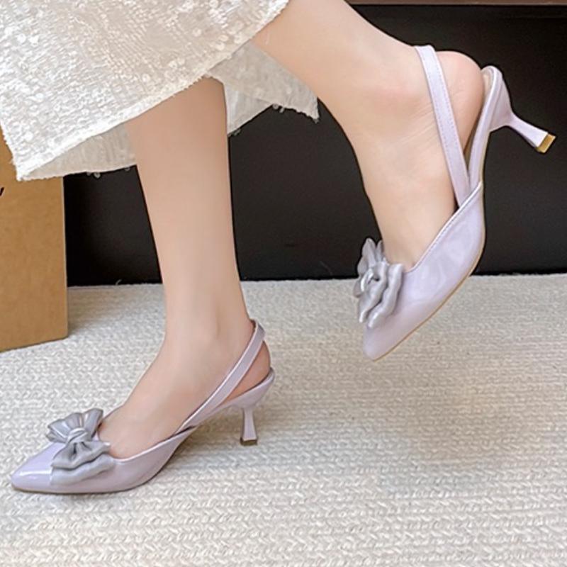 Fashion Women Sandals 2025 Summer New Butterfly Knot Slingbacks Heels Shoes Sexy Dress Thin Heel Pointed Toe Ladies High Heels Sandals