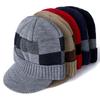 High Quality Fur Add Cotton Lined Brim Winter Hats Casual Beanies Hat For Men Square Block Design Wool Knitted Hat
