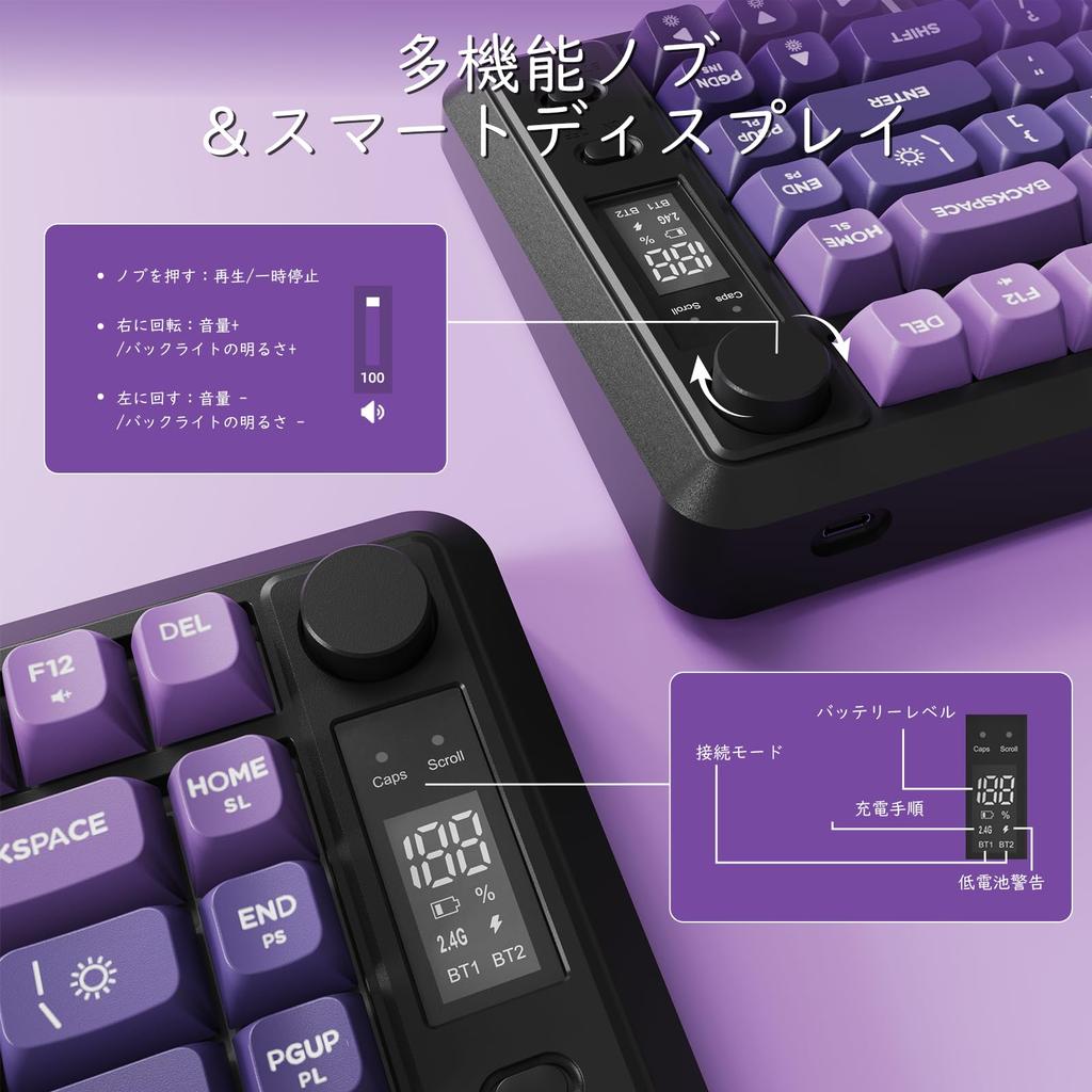 ZIYOU LANG X FREEWOLF M75 Wireless Gaming Keyboard with Smart Display & Knob, BT2.4Ghz Dual-Mode PBT Gradient Keycaps, Rainbow Backlight, TKL 82-Key