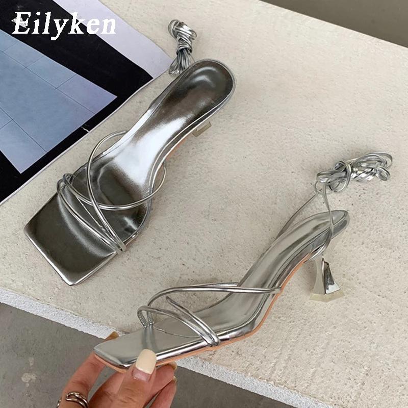 Eilyken Fashion Women Sandals Thin Low Heel Lace Up Rome Sandal Summer Gladiator Casual Sandal Narrow Band Shoes