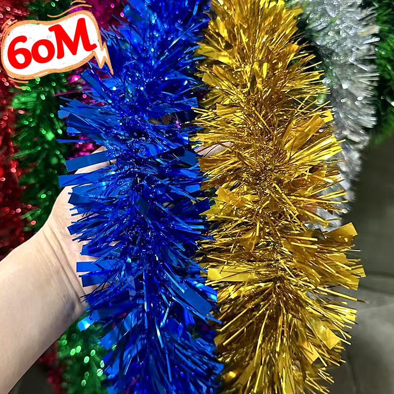 60/1.5M Christmas Tinsel Garland Twist Foil Tinsel Garland Xmas Hanging Decoration Home New Year Birthday Decorative Supplies