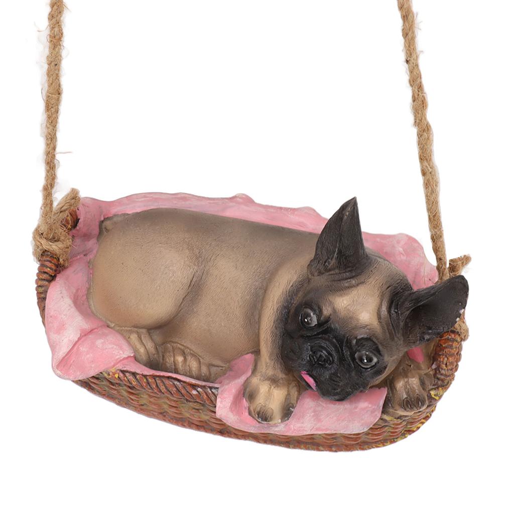 Garden Dog Statue Outdoor Resin Swing Ornament Hanging Decoration Home Bulldog Animal Gift Gray