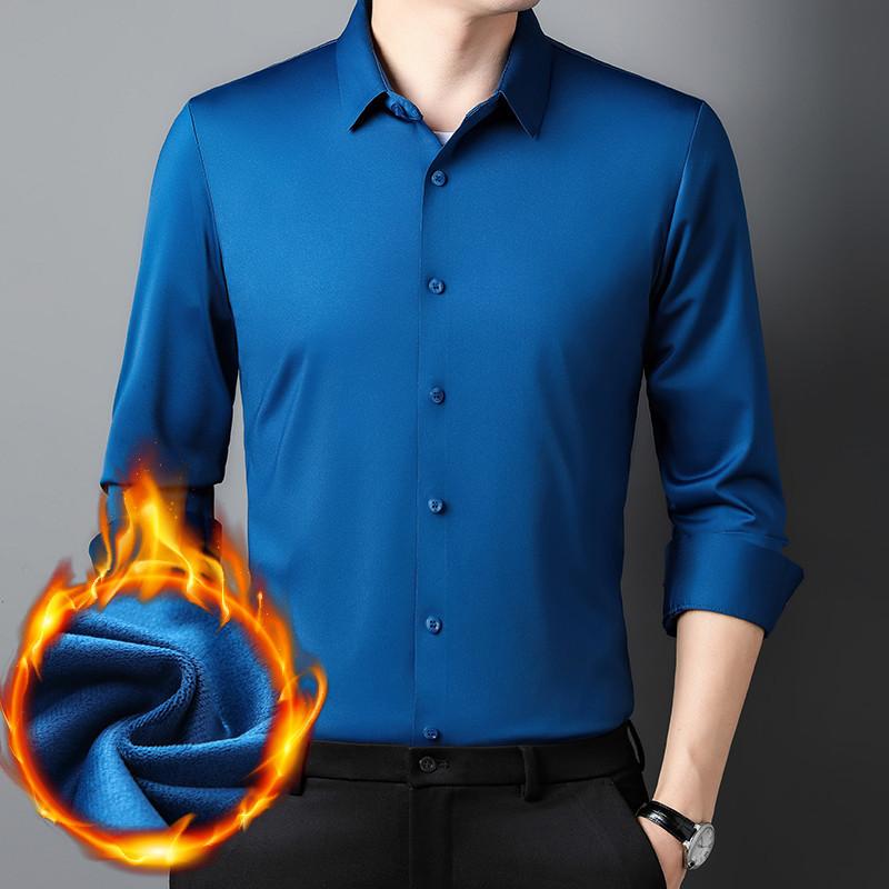 Unberührtes Hemd, Herren, Plüsch, Neue Herbst- und Winterstile, Business Casual Herrenbekleidung, Unifarbe, Dickes warmes Langarmhemd, Herrenhemd