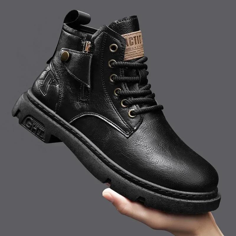 Moda Erkaklar Biker Botinkasi Qish Ochiq Havoda Motosikl Retro Uslub Teri Botinkalar Erkak Yuqori Qo'nji Kundalik Poyabzal Trendy Hamma Narsaga Mos Kiyishga Chidamli88