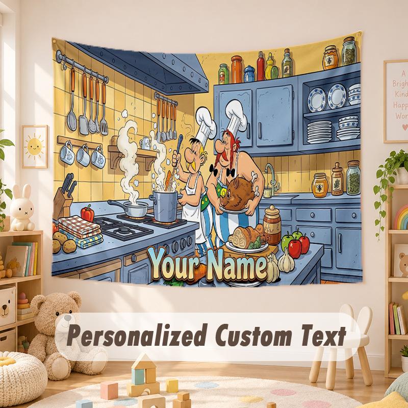 Custom Name Text Tapestry,Asterix & Obelix Boho Wall Hanging, Decorative Backdrop Tapestry For Room