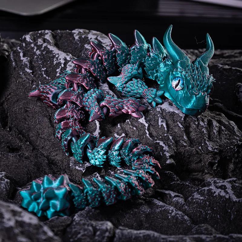 Smok Drukowany 3D Zabawki Śmieszne Wielostawowy Obrotowy Smoczy Stereoskopowy Ornament na Biurko Model Zwierzęcia Figurka Prezent dla Dzieci