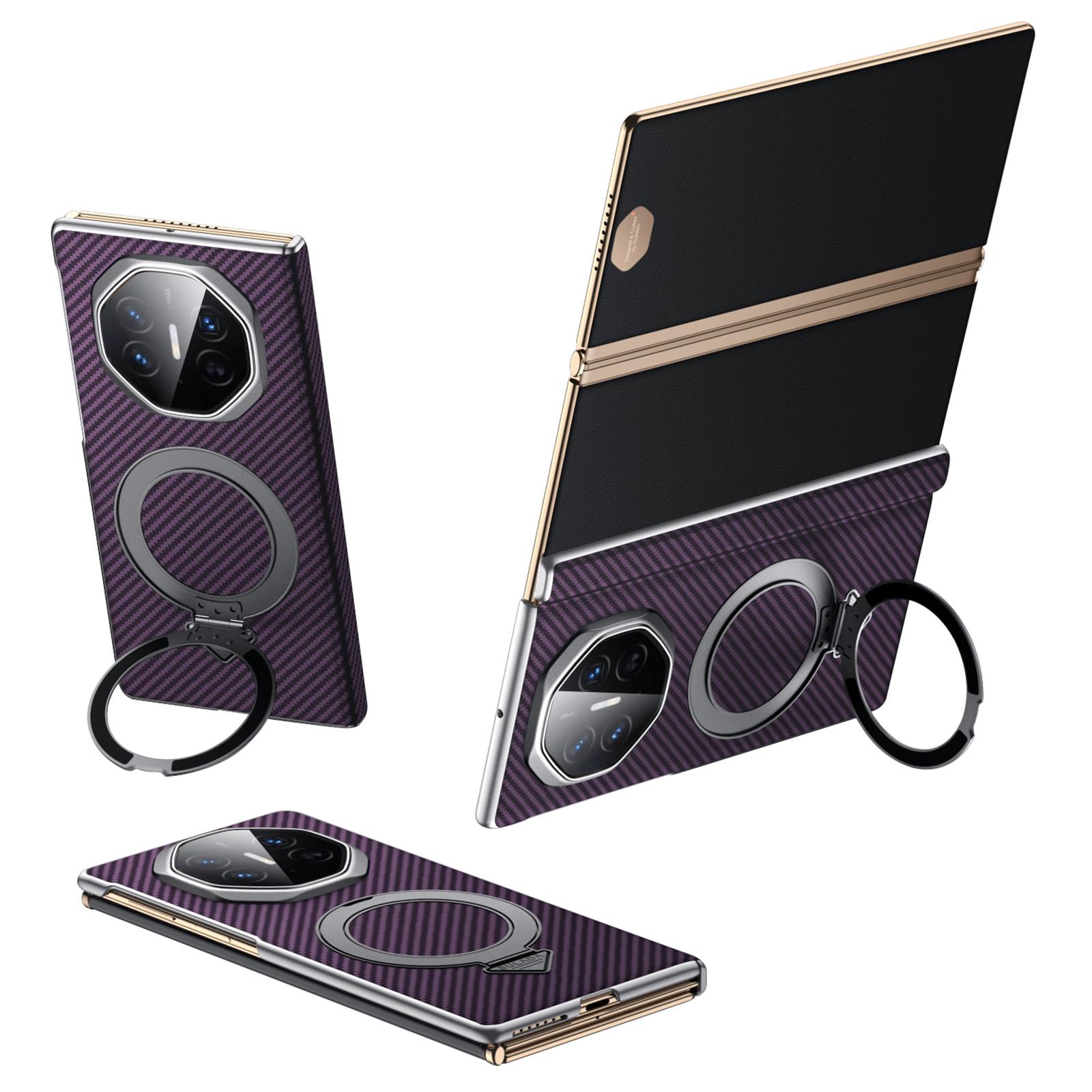 

SULADA For Huawei Mate XT Ultimate Case Compatible with MagSafe Kickstand PU+PC Phone Cover Carbon Fiber Texture Purple